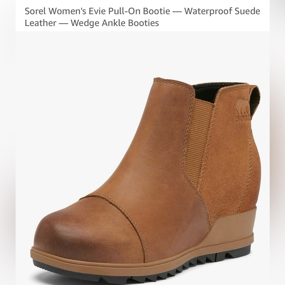 Sorel Evie Tan Leather Wedge Ankle Booties